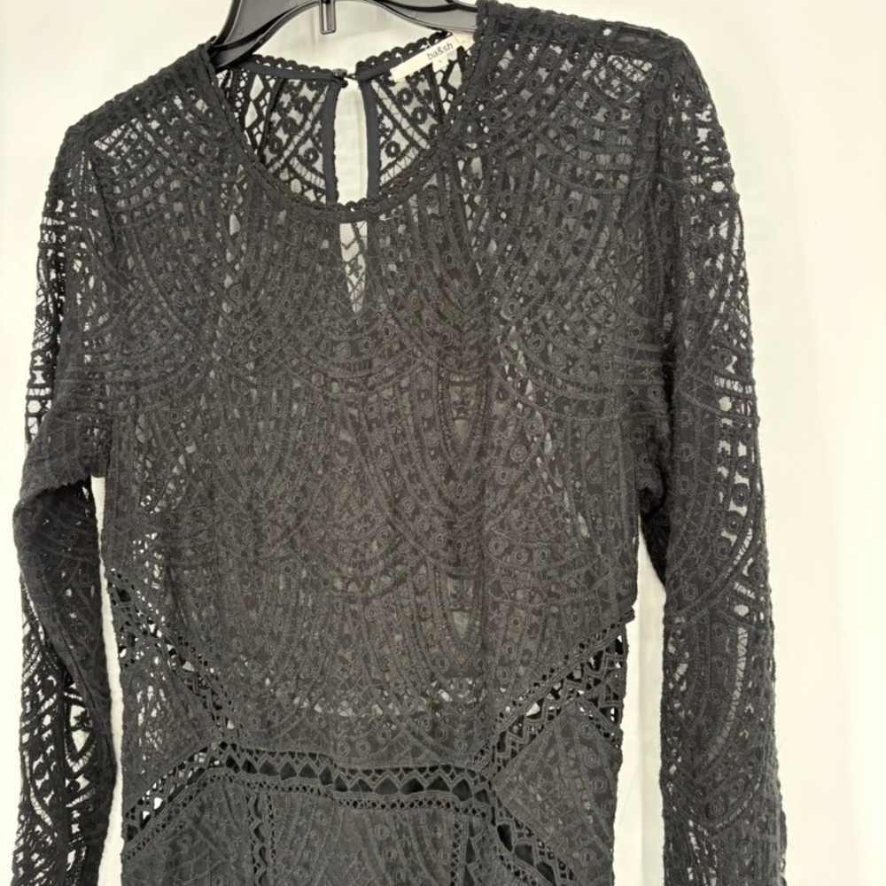 Ba&sh Black Lace Long Sleeve Maxi Dress Keyhole Neckline Sz L Witchy Whimsygoth - Picture 2 of 9